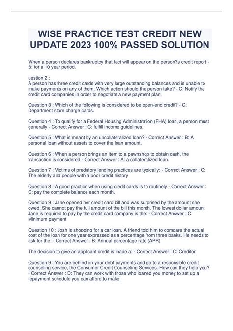 WISE PRACTICE TEST CREDIT NEW UPDATE 2023 100% PASSED SOLUTION - WISE ...