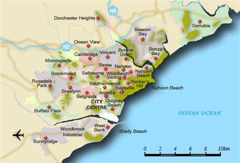 Map of East London suburbs - East London map, South Africa