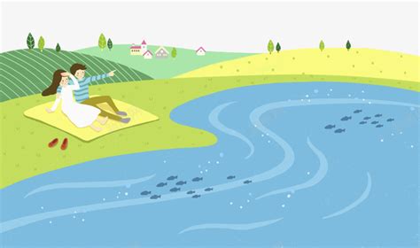 河流河边风景插画图片-千库网