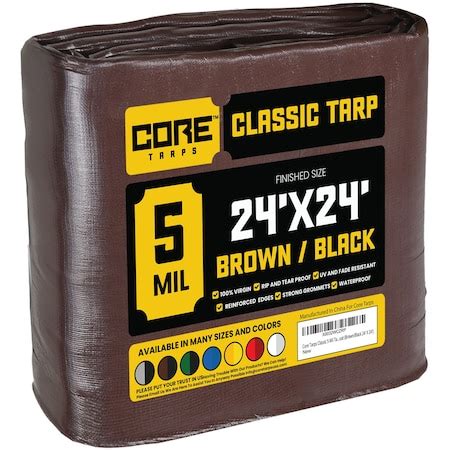 Core Tarps 24 ft L x 0.5 mm H x 24 ft W Heavy Duty 5 Mil Tarp, Brown ...