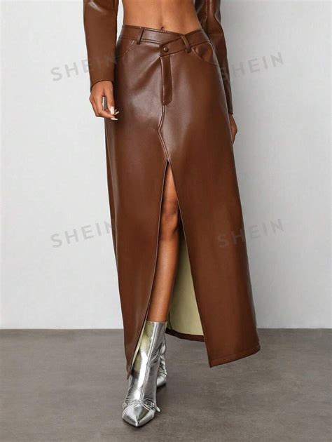 TRANG DUONG Falda larga maxi exclusiva del diseñador en color marrón ...