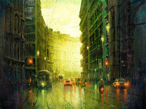 Christopher Clark - "Calle de Milán" de Christopher Clark, Pintura al óleo original, Paisaje ...