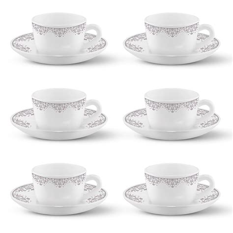 Larah by BOROSIL Lark Opalware Cup and Saucer Set of 12 pcs | Tea ...