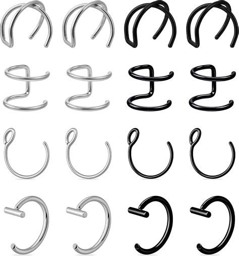 Amazon.com: Psyqtsuary Fake Lip Piercing, 16 Pcs Stainless Steel Fake ...