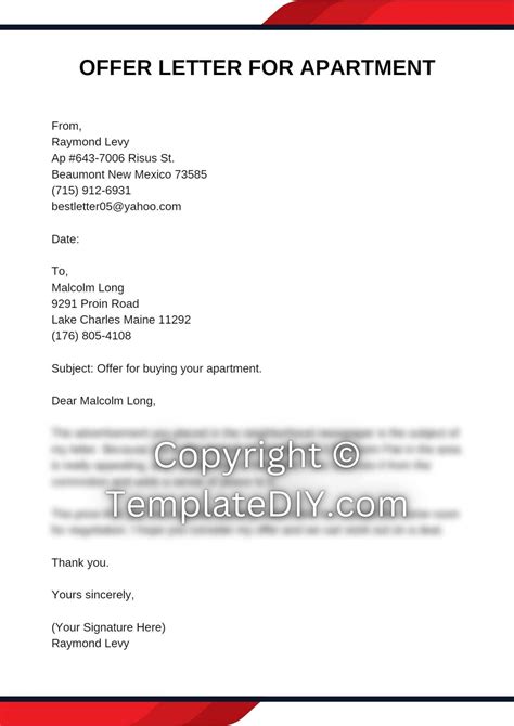 Offer Letter for Apartment Sample with Examples [Word]