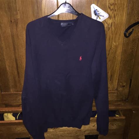 Navy Ralph Lauren V-Neck jumper/sweater. Size large... - Depop