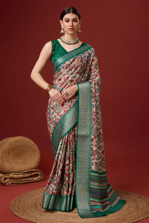 Buy Cream Printed Cotton Silk Saree zb131904 | Saree Buta