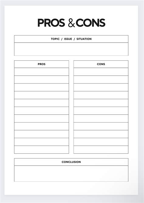 Pros And Cons Chart Pros And Cons Table Of Owing A New Business
