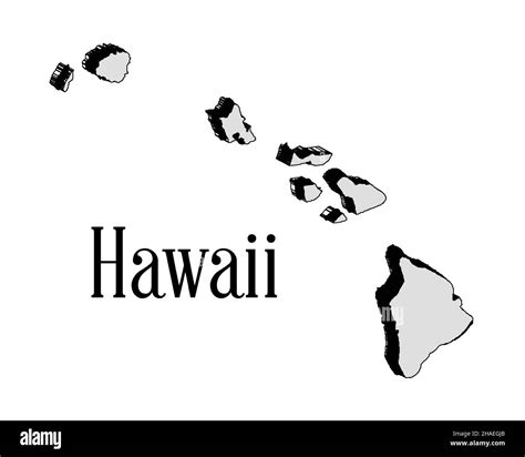 Outline 3D map of the islans of Hawaii islands over a white background ...