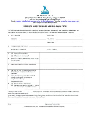Domestic Maid Insurance Medical Claim Form - Blank Fillable Template ...