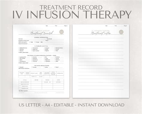 IV Infusion Therapy Treatment Record Form Template - IV Therapy Record ...
