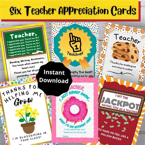Teacher Appreciation Week Cards, Gift Card Holder, Printable Teacher Thank You Card ...