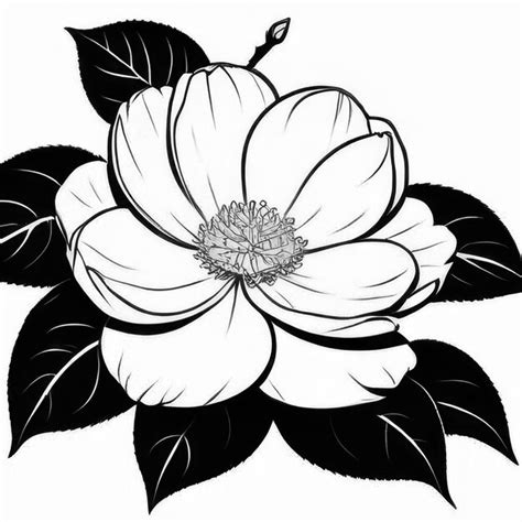 Camellia flower outline black and white cute coloring book | Premium AI ...