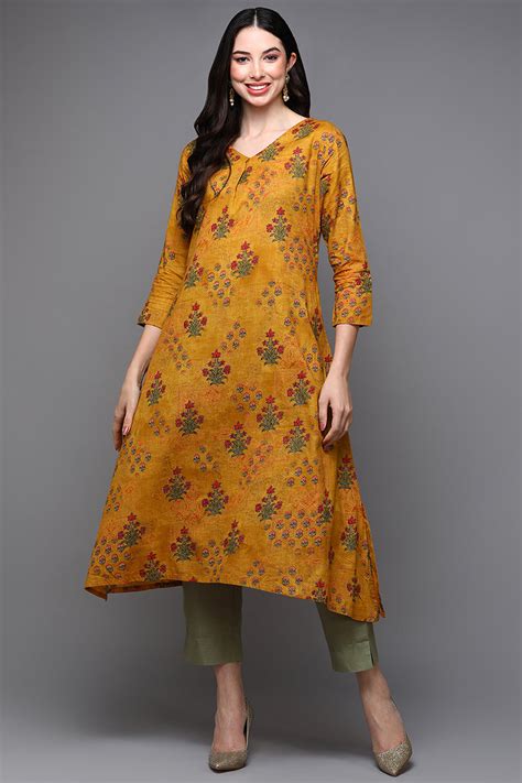 Mustard Cotton Blend Floral Straight Kurta VCK8582 – Ahika