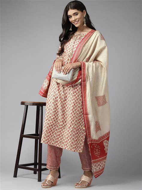 Off White Ethnic Motifs Dupatta Set freeshipping - Yufta Store