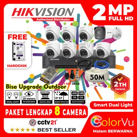 Jual Paket CCTV COLORVU HIKVISION 2MP 8 Channel Kamera 8CH Smart Dual ...
