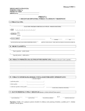 Croatian VAT Registration Form P-PDV 1 - Blank Fillable Template | Fill ...