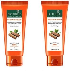 BIOTIQUE Sunscreen - SPF 50+ PA+ Bio Sandalwood Sunscreen Ultra ...