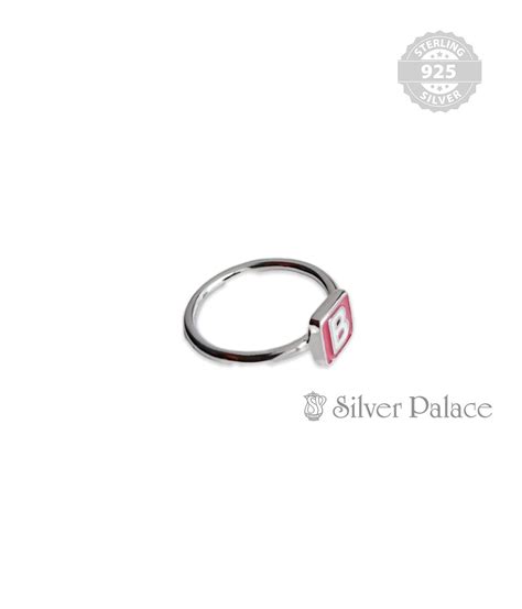 92.5 Sterling Silver Red Enamel Coated N Initial Kids Ring - Silver Palace