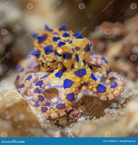 Blue Ringed Octopuses Tetrodotoxin Poisonous Octopus Dangerous Aquatic Animals Black Background ...