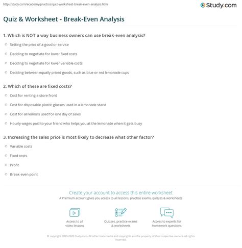 Image result for Break-Even Analysis Practice Questions