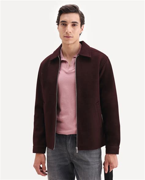 Rare Rabbit Men's Tweeder-25 Maroon Polyester Blend Fabric Collared Ne