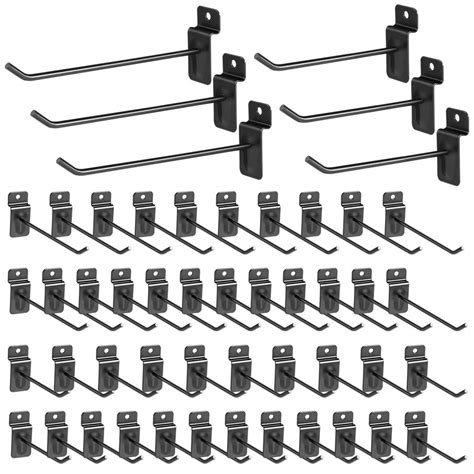 Coofit 50Pcs Metal Slatwall Hooks, Black Steel, 6 & 4 Inches, Garage ...