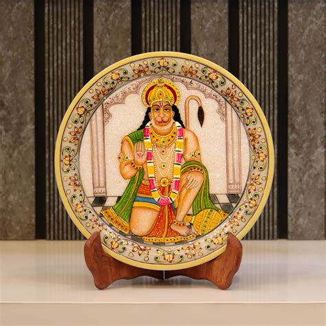 Lord Hanuman, Gold Leaf 9 Inch Marble Decorative Plate - Handicraft Ba ...