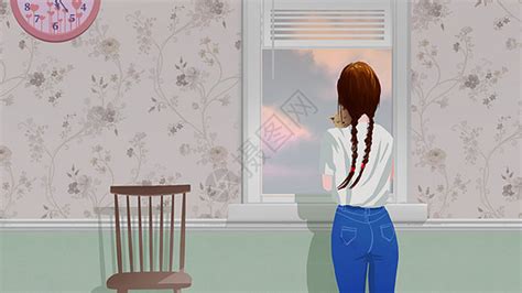 卡通风橱窗前的女孩插画图片下载-正版图片401267812-摄图网