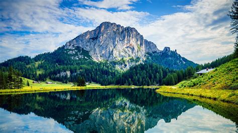 Download wallpaper 2560x1440 mountain, rock, trees, reflection, lake ...