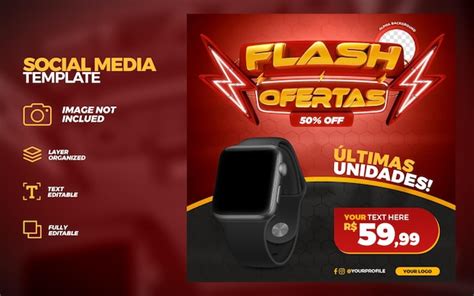 Red Social media Flash Oferece promoção instagram post template 3d ...