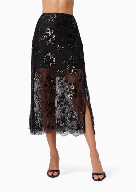 Aylin Sequin Lace Midi Skirt Black – CAMI NYC