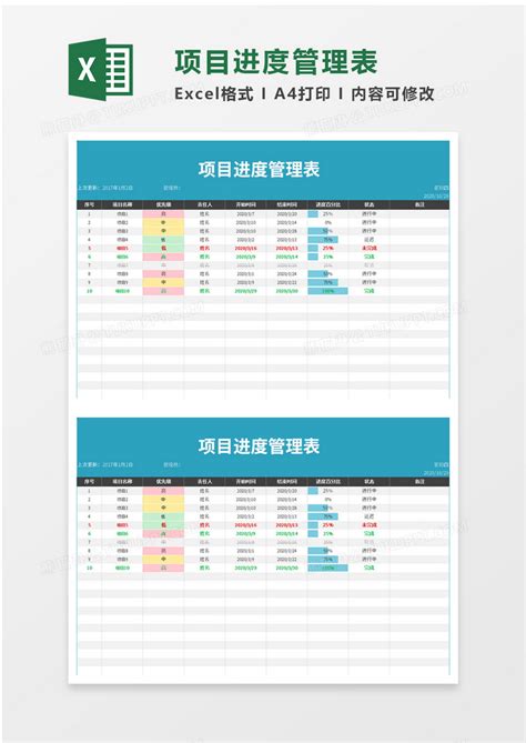 简洁项目进度管理表Excel模板下载_熊猫办公
