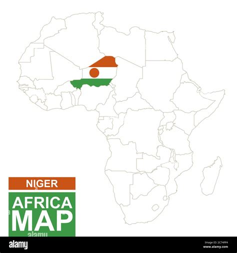 Africa contoured map with highlighted Niger. Niger map and flag on Africa map. Vector ...