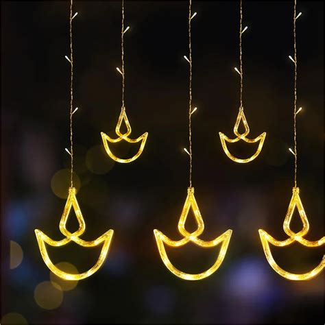 Decorative Diya Diwali Light Curtain, String Lights with 12 Hanging ...
