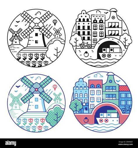 Travel Netherlands Circle Icons in Line Art Stock Vector Image & Art - Alamy