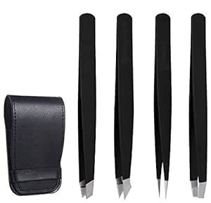 NJ Stainless Steel Slant Tip and Pointed Eyebrow Tweezer Set with ...