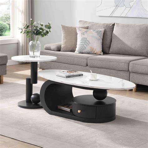 Amazon.com: Modern Oval Coffee Table Set of 2, White Nesting Coffee ...