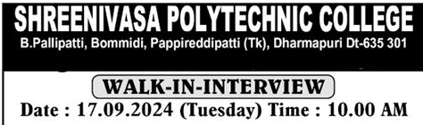 LECTURERS & Lab Assistant Jobs – Polytechnic College Jobs -SHREENIVASA ...