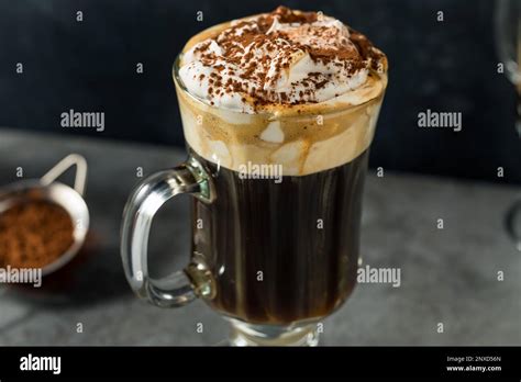 Homemade Sweet Einspanner Coffee Drink with Whipped Cream and Cocoa ...