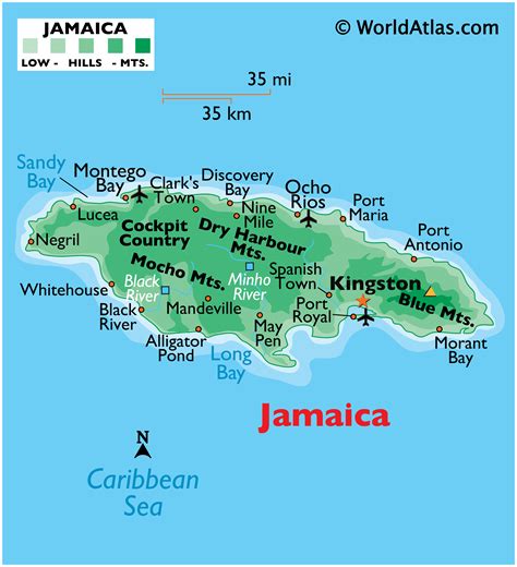 Jamaica Size Of Island Large detailed road and physical map of Jamaica ...
