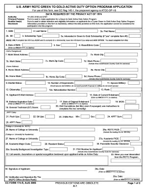 Cc Form 174-r, Nov 08 Us Army Rotc Green To Gold Active Duty... - Fill ...