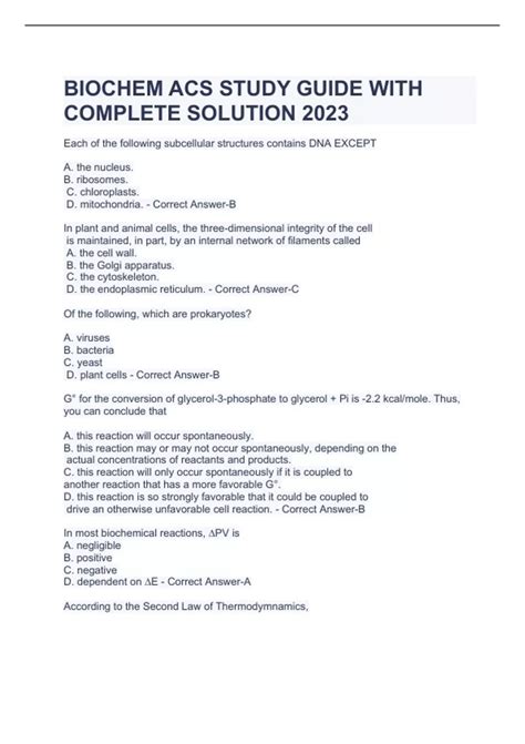 BIOCHEM ACS STUDY GUIDE WITH COMPLETE SOLUTION 2023 - BIOCHEM ACS ...