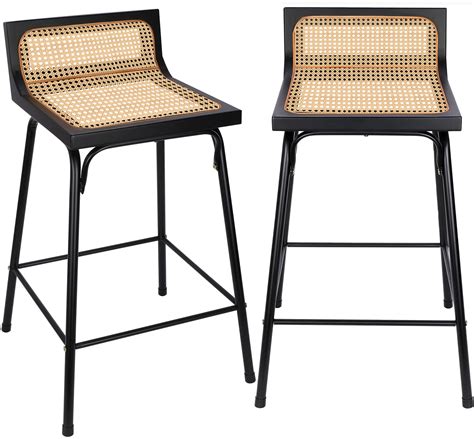 Counter Height Bar Stools, Bar Stools Set of 2, Rattan Bar Stool, Black ...