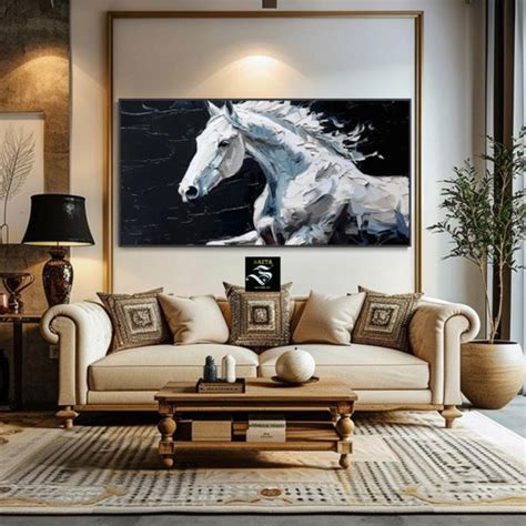 Jual lukisan abstrak kuda putih modern texture tebal Minimalis Ukuran ...