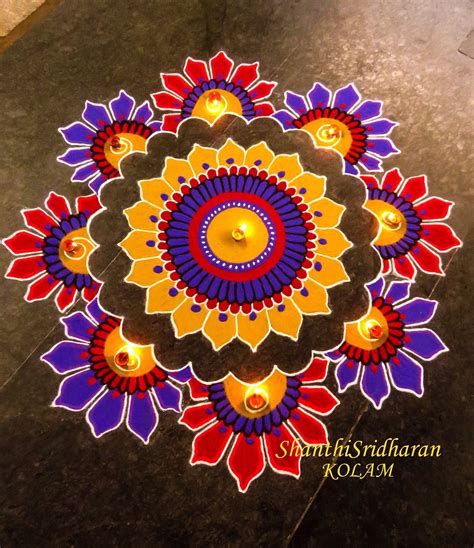 simple flower kolam designs with dots