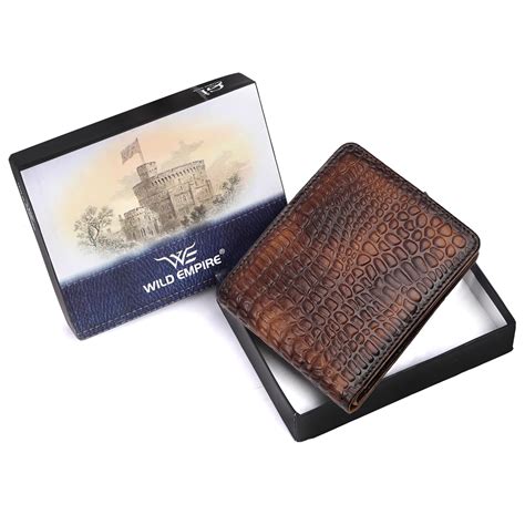 Buy WILD EMPIRE Leather Bifold Wallet with RFID Protection, Crocodile ...