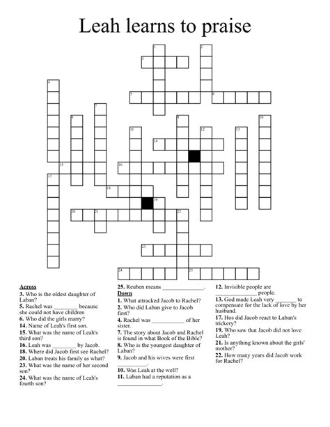 Leah learns to praise Crossword - WordMint