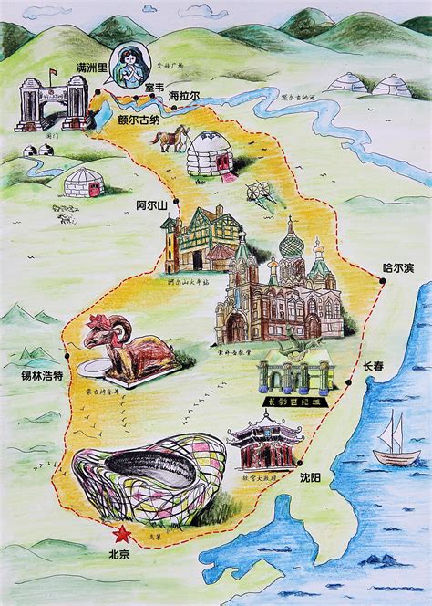 秋季满洲里－北京自驾游路线图|插画|商业插画|vania2012_原创作品-站酷ZCOOL