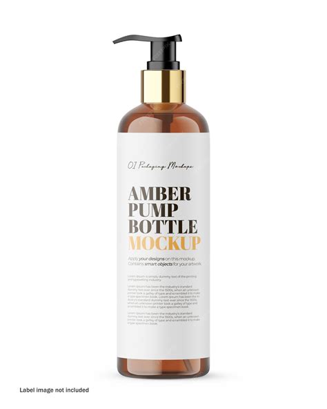 Premium PSD | Amber pump bottle with editable lid psd mockup